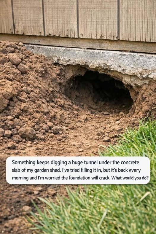 Something keeps tunneling under the concrete slab of my garden shed. I’ve filled it in, but every morning it’s back—and I’m worried it could damage the foundation. What would you do?