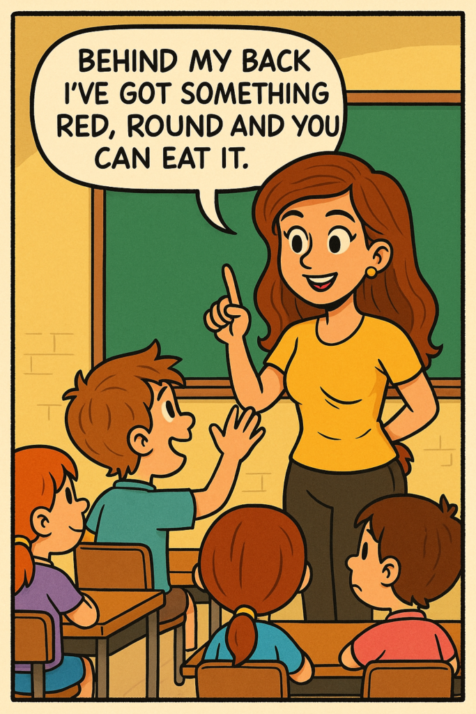 A Young beautiful teacher was giving her class of six year olds a quiz