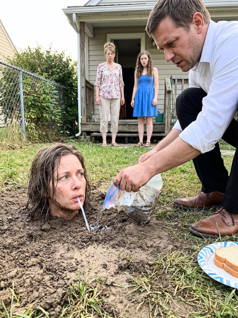 My husband buried me in our backyard while I was seven months pregnant, leaving only a thin tube for me to breathe through. “Still being stubborn?” he mocked as his family watched from the porch. For two days, I stayed silent while they thought they were breaking me. Then my husband felt something vibrating beneath the dirt and started digging. He pulled out my hidden phone… and a woman’s voice suddenly said, “Sheriff’s dispatch. We have your location. Keep him talking.”
