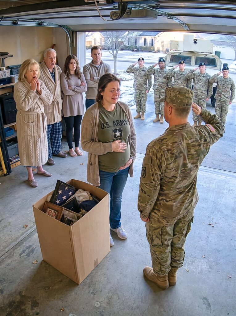 Just hours after my husband’s military funeral, my family saw that I was pregnant and still decided I should sleep in the icy garage so my sister’s wealthy husband could have my bedroom. My father complained that my crying was ruining Thanksgiving, while everyone waited for me to break down. Instead, I simply smiled and said, “Okay,” because they knew nothing about the military extraction orders already issued for me, or the identity I had kept hidden.