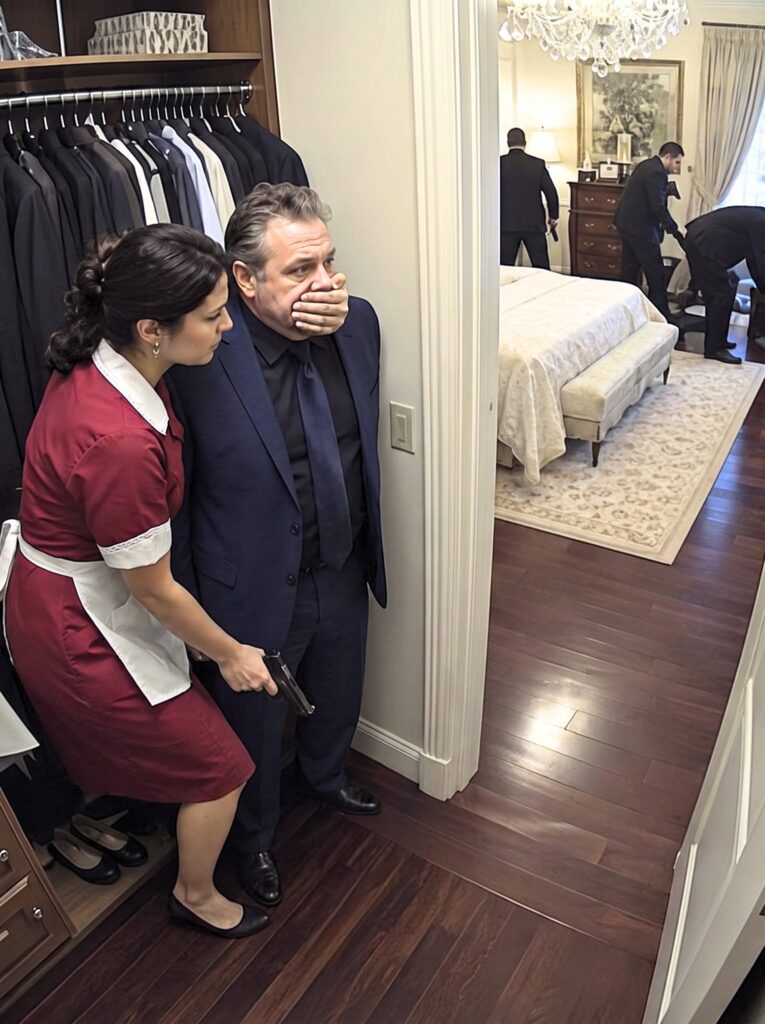 The mafia boss returned unexpectedly—then his housekeeper clutched his arm and whispered, “Stay completely silent.”